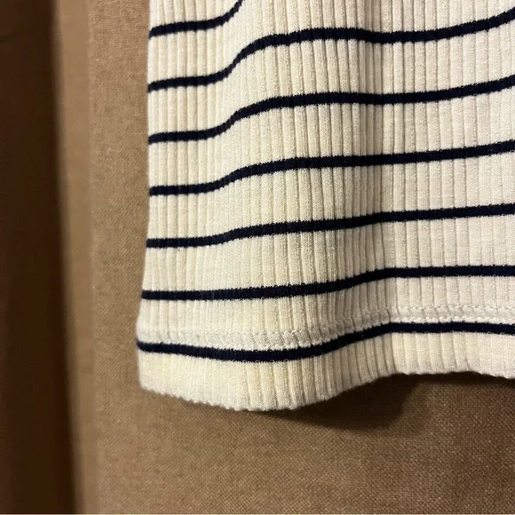 Madewell Striped Mockneck Ribbed Short Sleeve Top, Size Medium - Picture 5 of 8